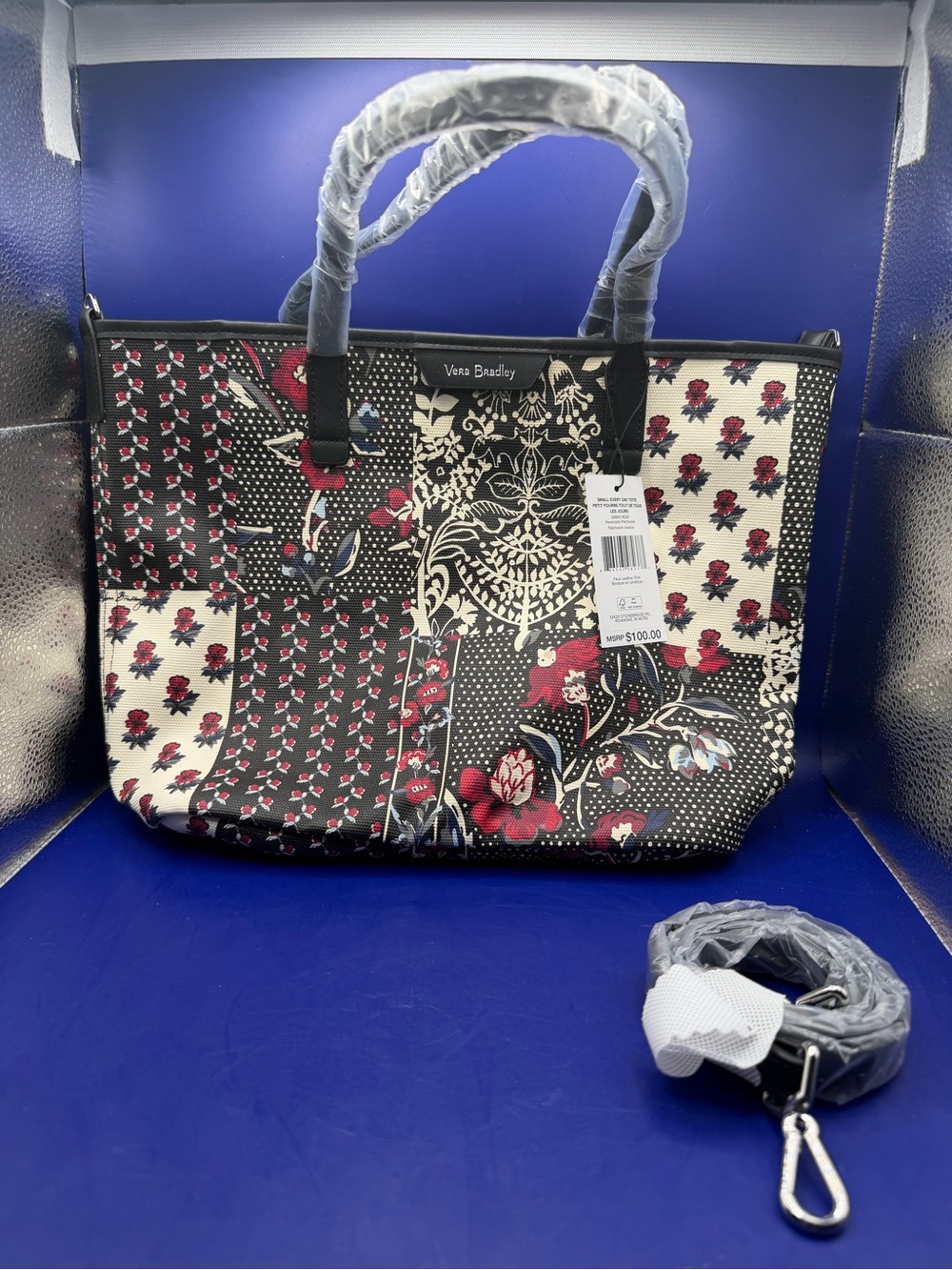 Vera Bradley Black, Cream & Red Patchwork Floral Tote